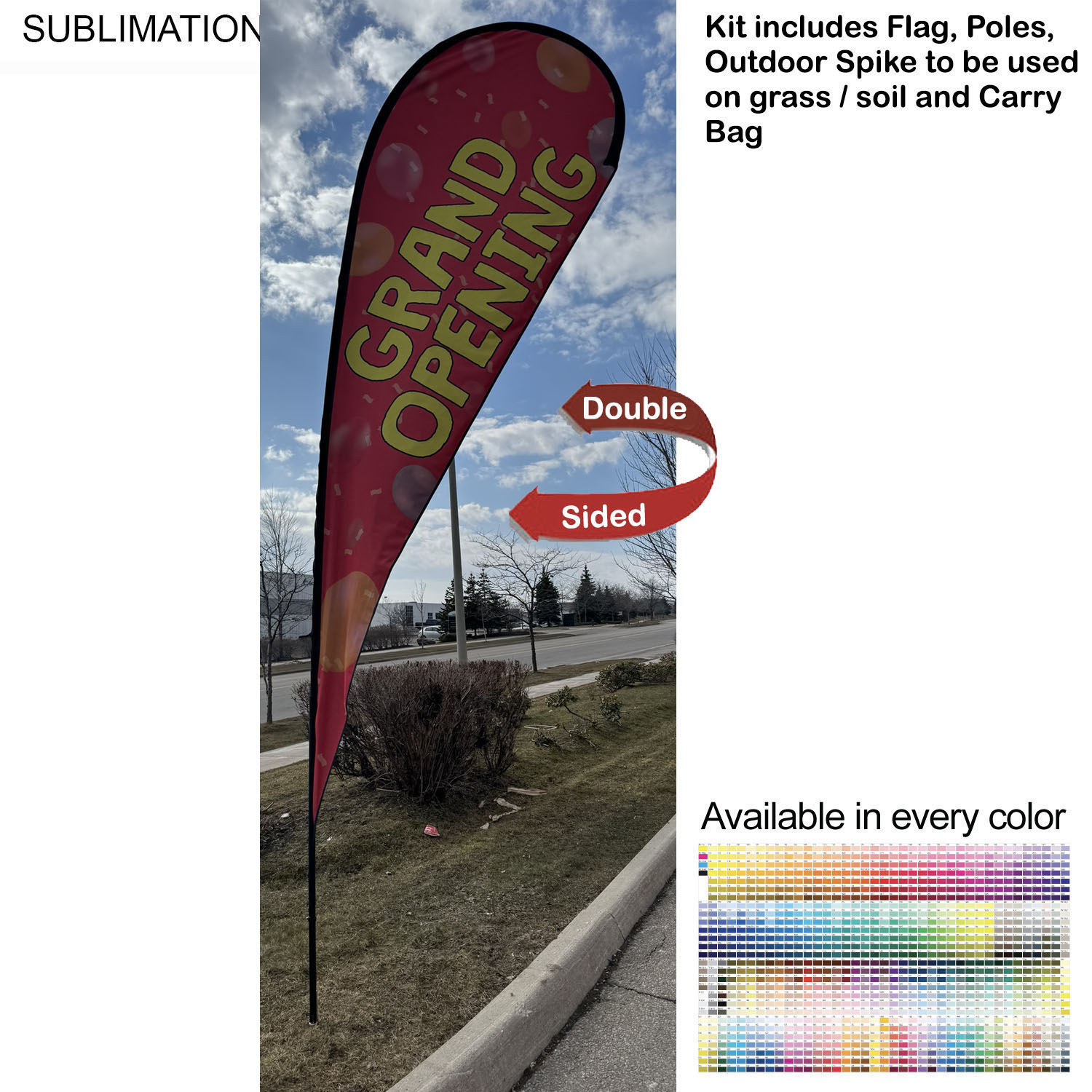 16' X-Large Tear Drop Flag Kit, Full Color Graphics Double Side, Outdoor Spike base and Bag Included 7