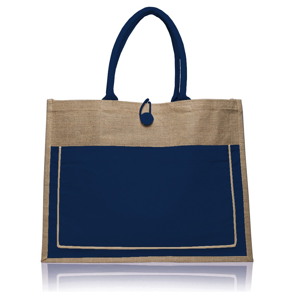 Two tone Jute Tote Bag w/ Front Pocket & Colored Handles & Gusset, custom tote bag with logo imprint 12