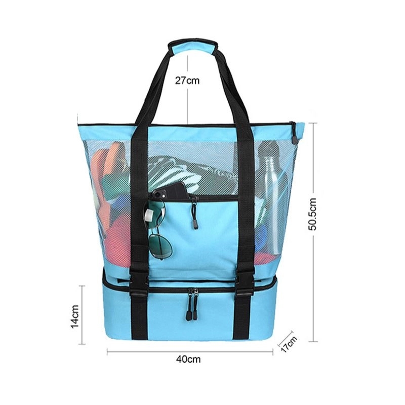 Large Mesh Beach Tote Bag With Cooler Bottom 3