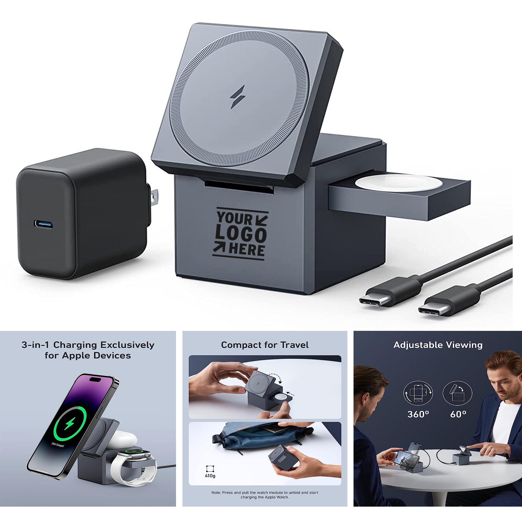 15W 3-in-1 Cube Max Fast Charging Foldable MagSafe Wireless Charger 1