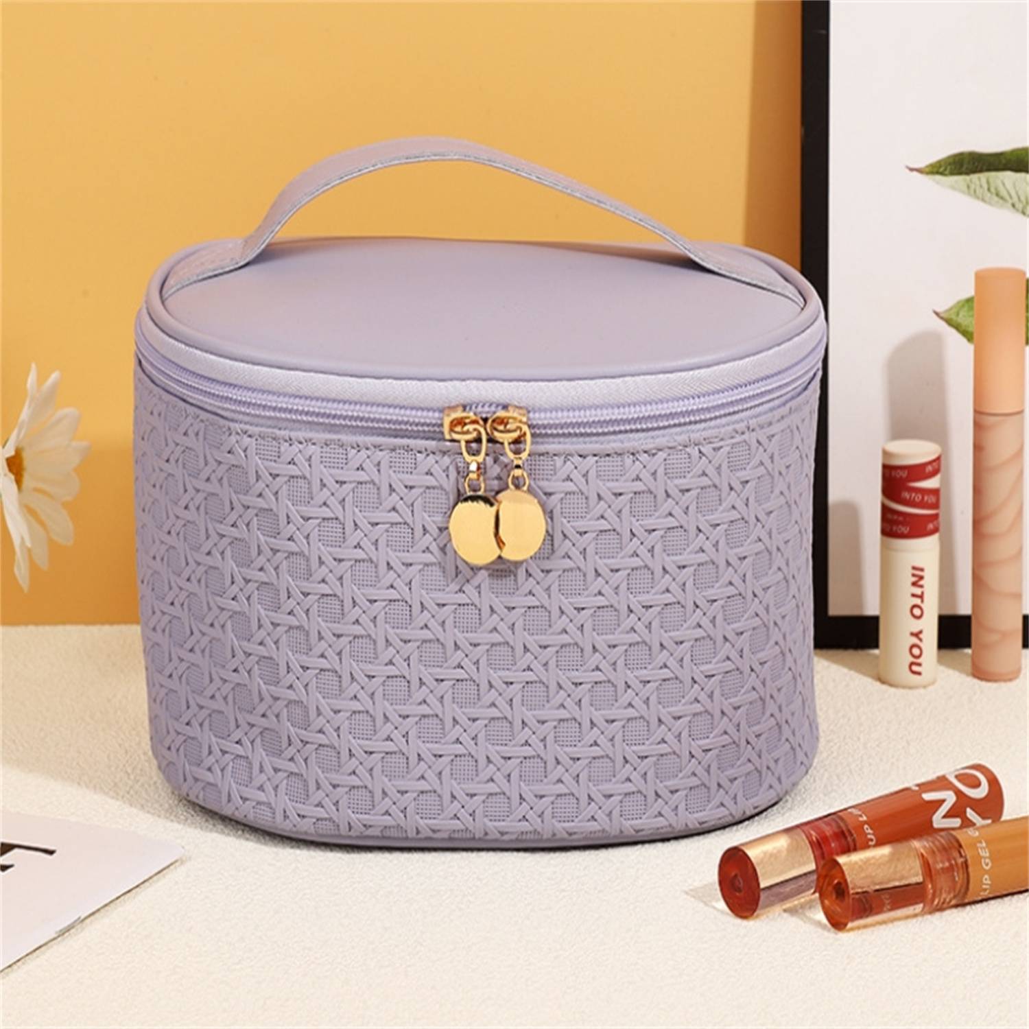 PU Leather Woven Pattern Cosmetic Bag Bucket 4