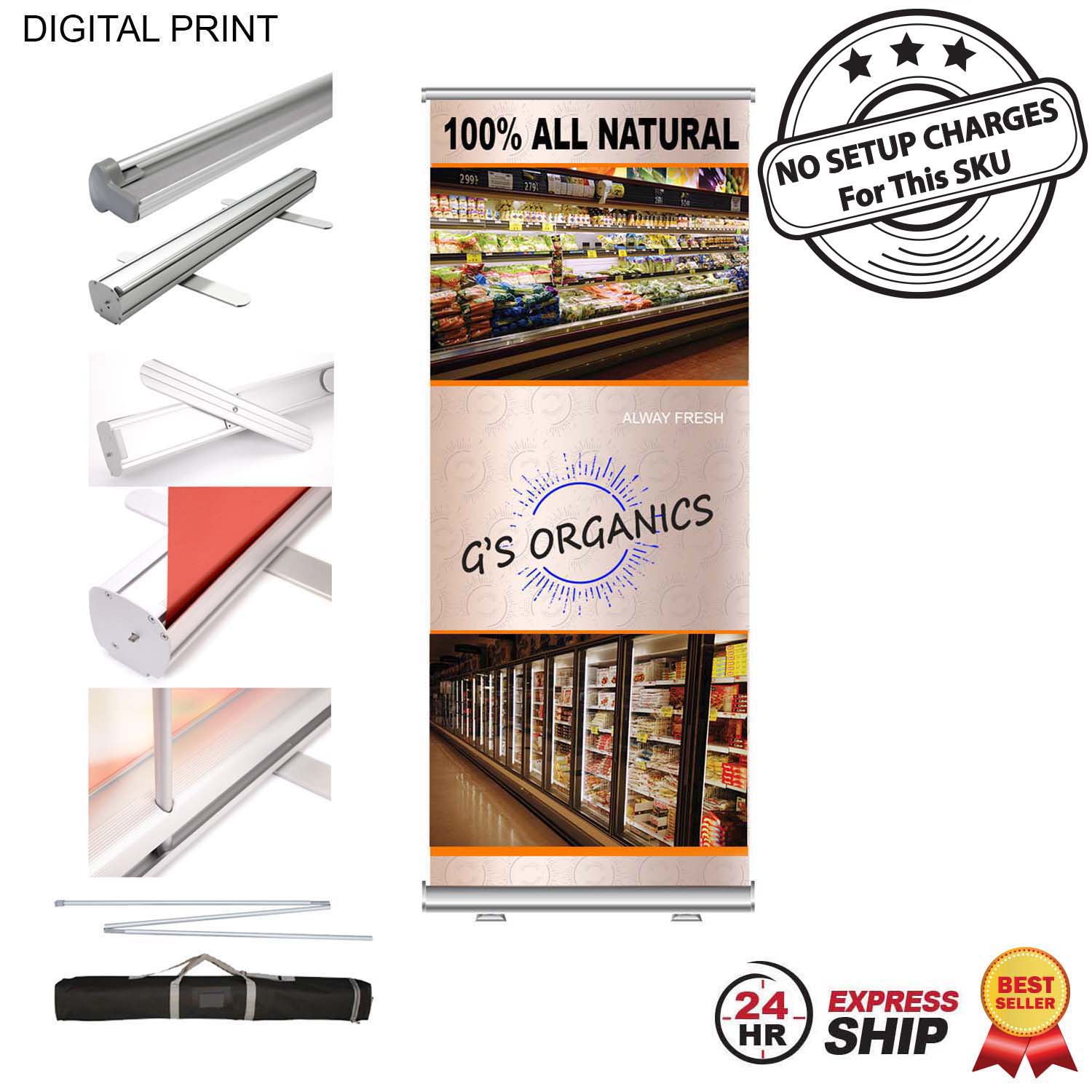 24Hr Express Ship -Premium Retractable Pull Up Banner with Graphics, Stand & Bag, 33.5x79, NO SETUPS 3