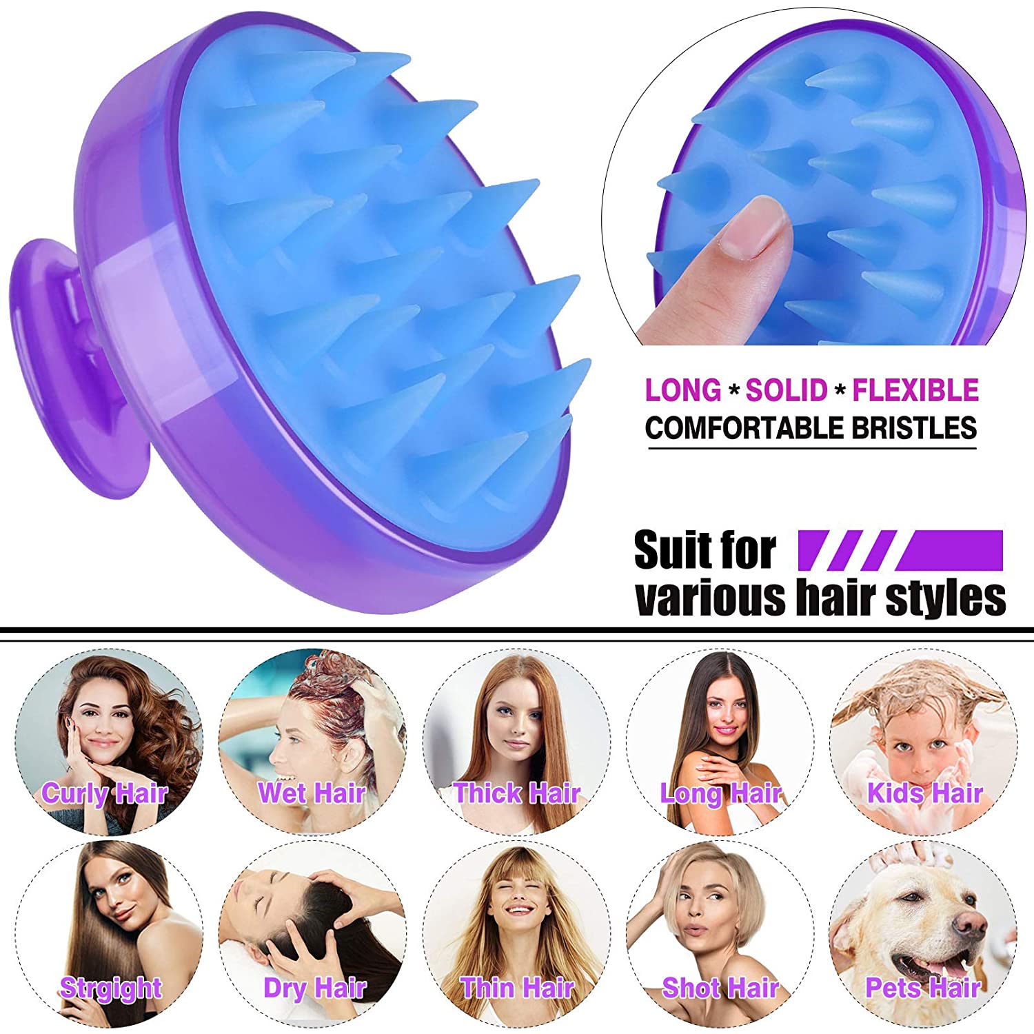 Original Soft Silicone Hair Shampoo Brush Head Tourmaline Contained 8