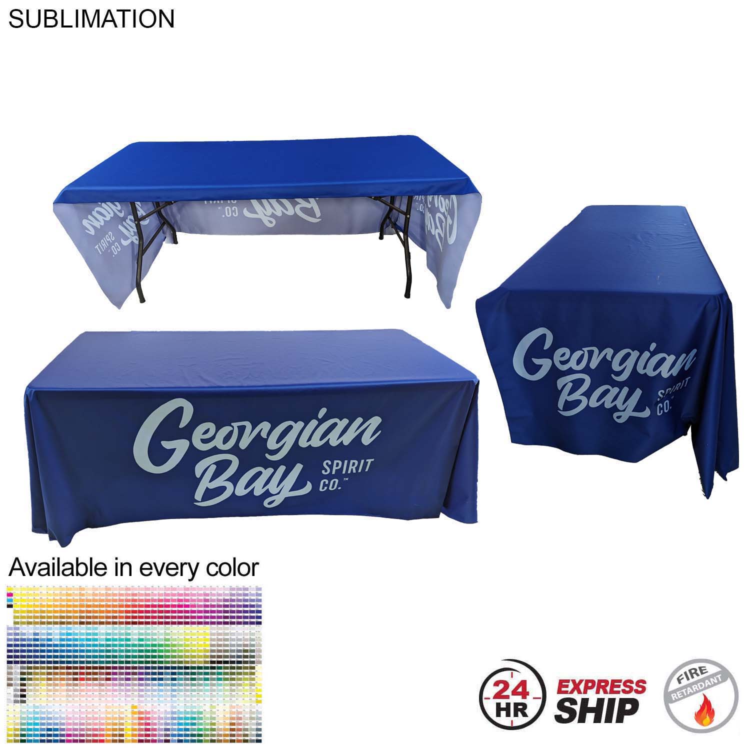 24Hr Express Ship - Sublimated PREMIUM Cloth for 6' Table, Drape Style, Open Back, Rounded Corners 7