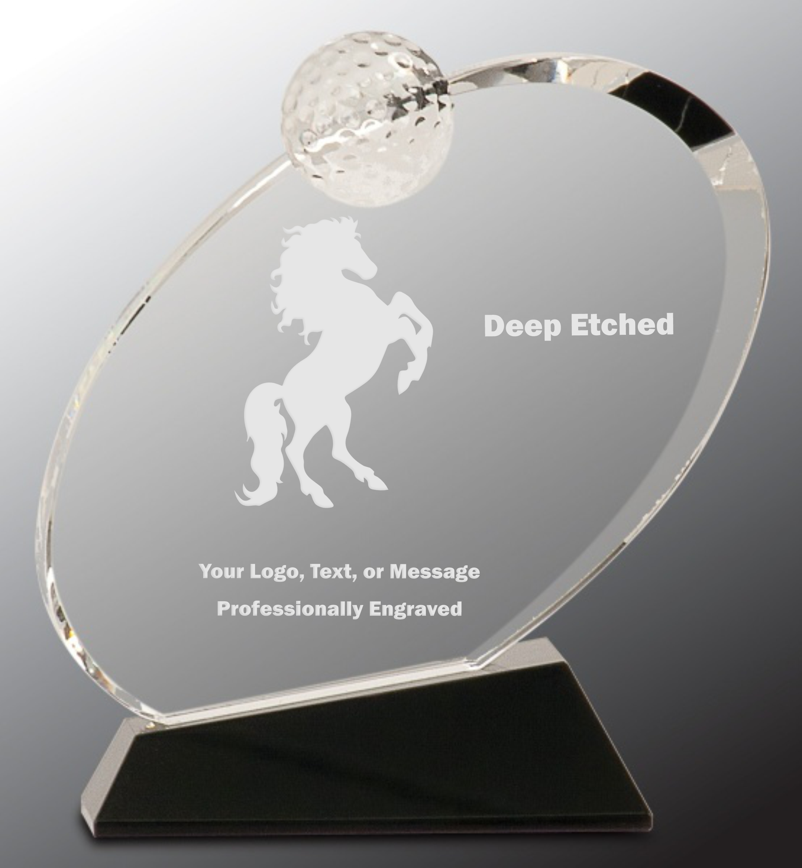 6" Clear Crystal Oblong Golf Award on Black Crystal Base Crystal Award