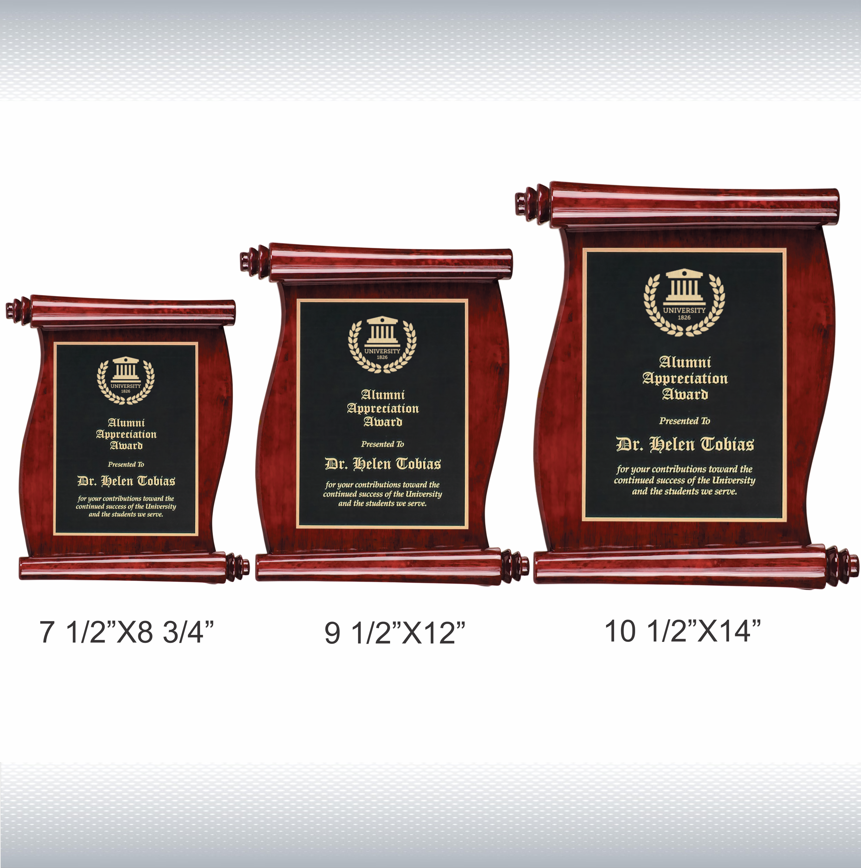 Rosewood Finish Scroll Plaque with Black and Gold Plate 2