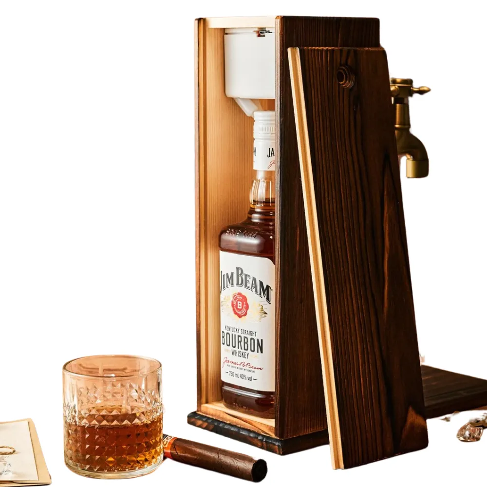 Wooden Whiskey Pourer with Brass Tap 2