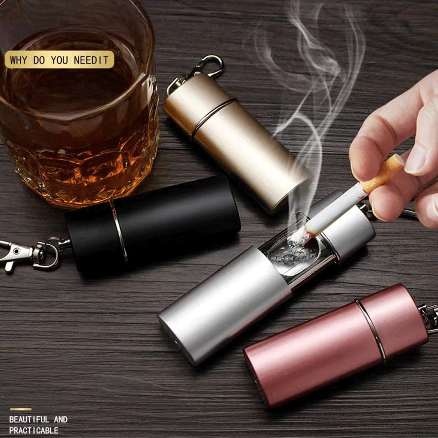 Portable Anti-scald Mini Travel Metal Ashtray w/ Keychain 10