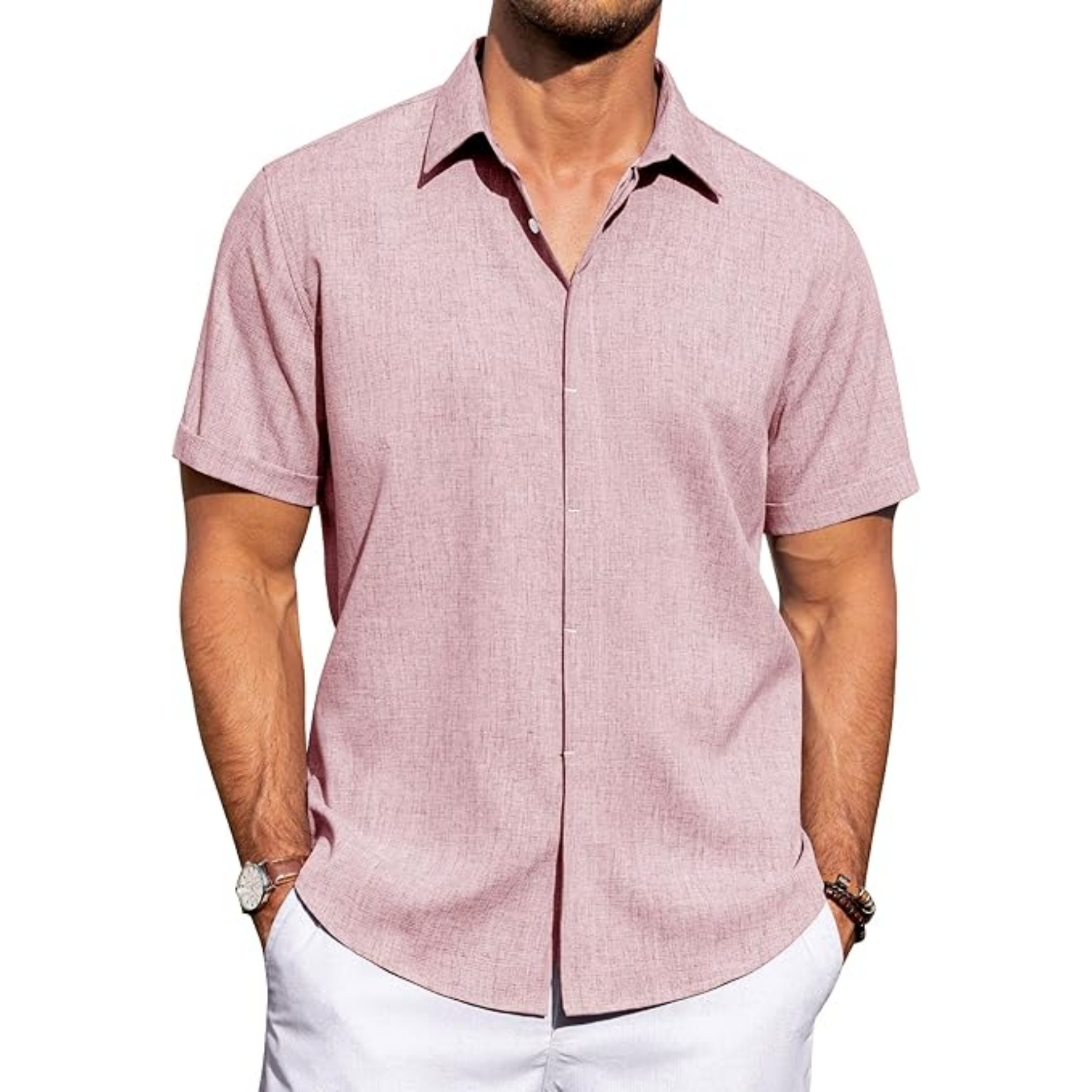 Men's Linen Casual Short Sleeve Shirt 11