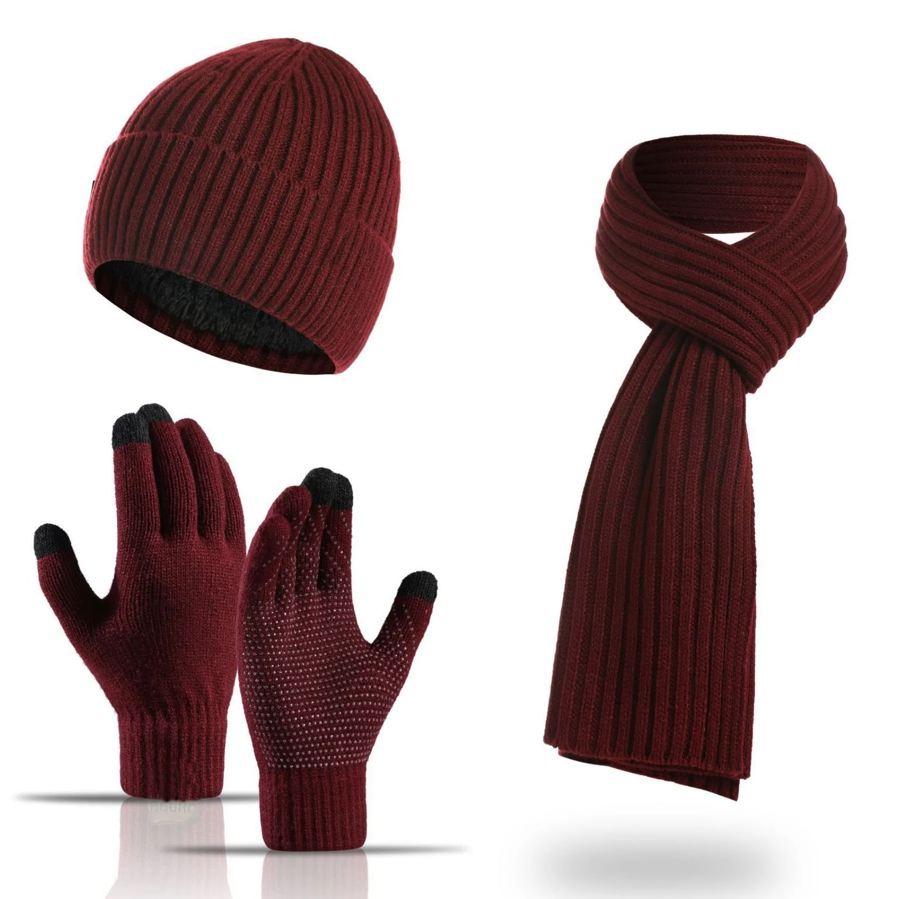 3 in 1 Winter Beanie Hat+ Scarf+Touch Screen Gloves 3