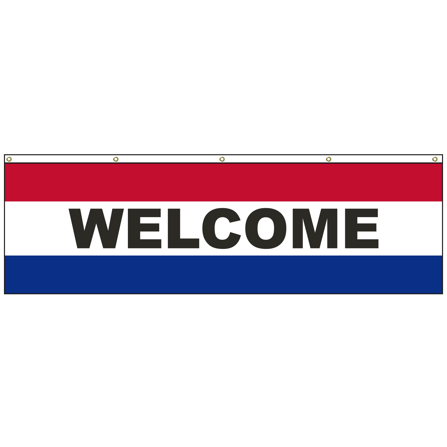 Welcome 3' x 10' Horizontal Flag with Heading and Grommets Across the Top 1