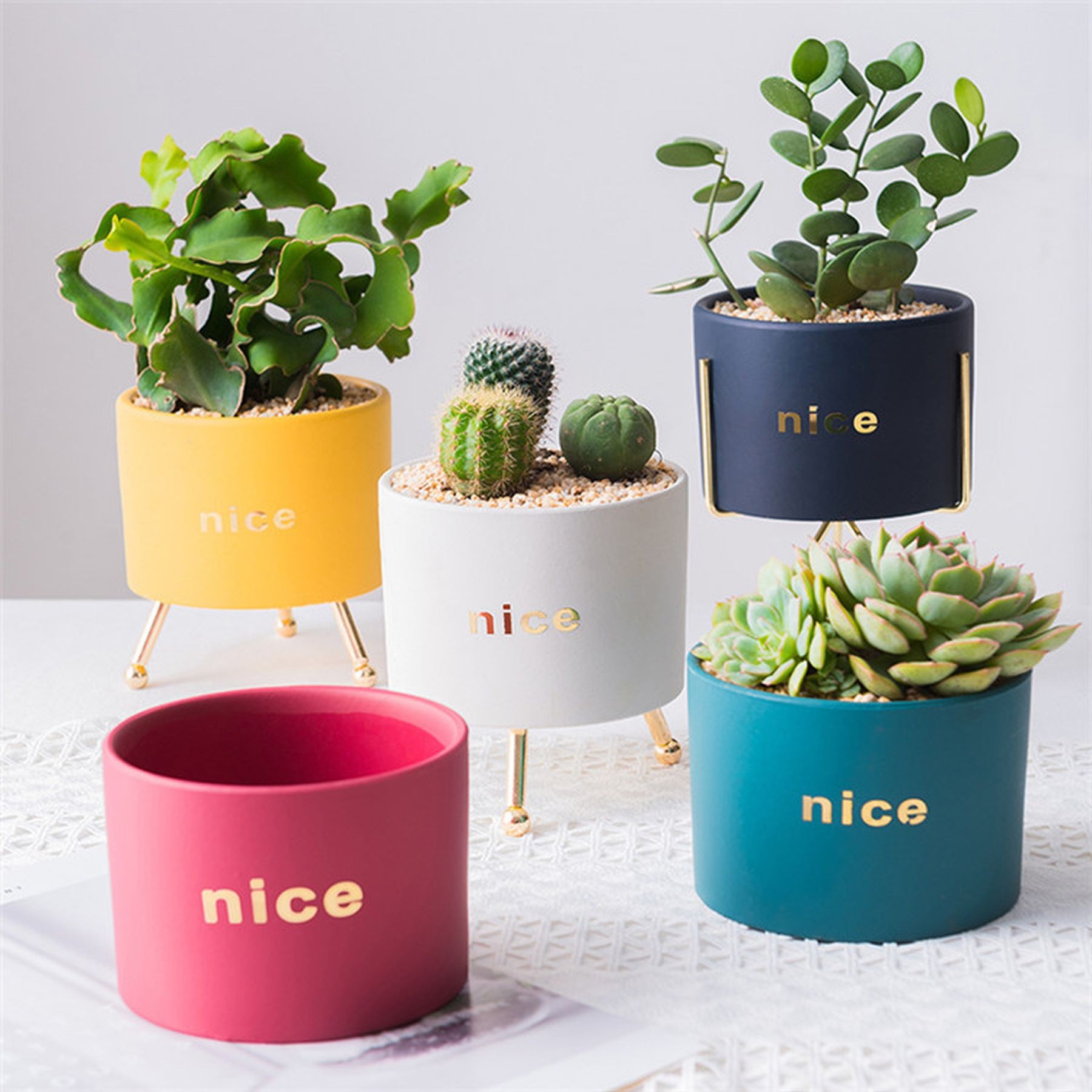 Mid Century Plant Pot With Iron Stand Ceramic Planters 4