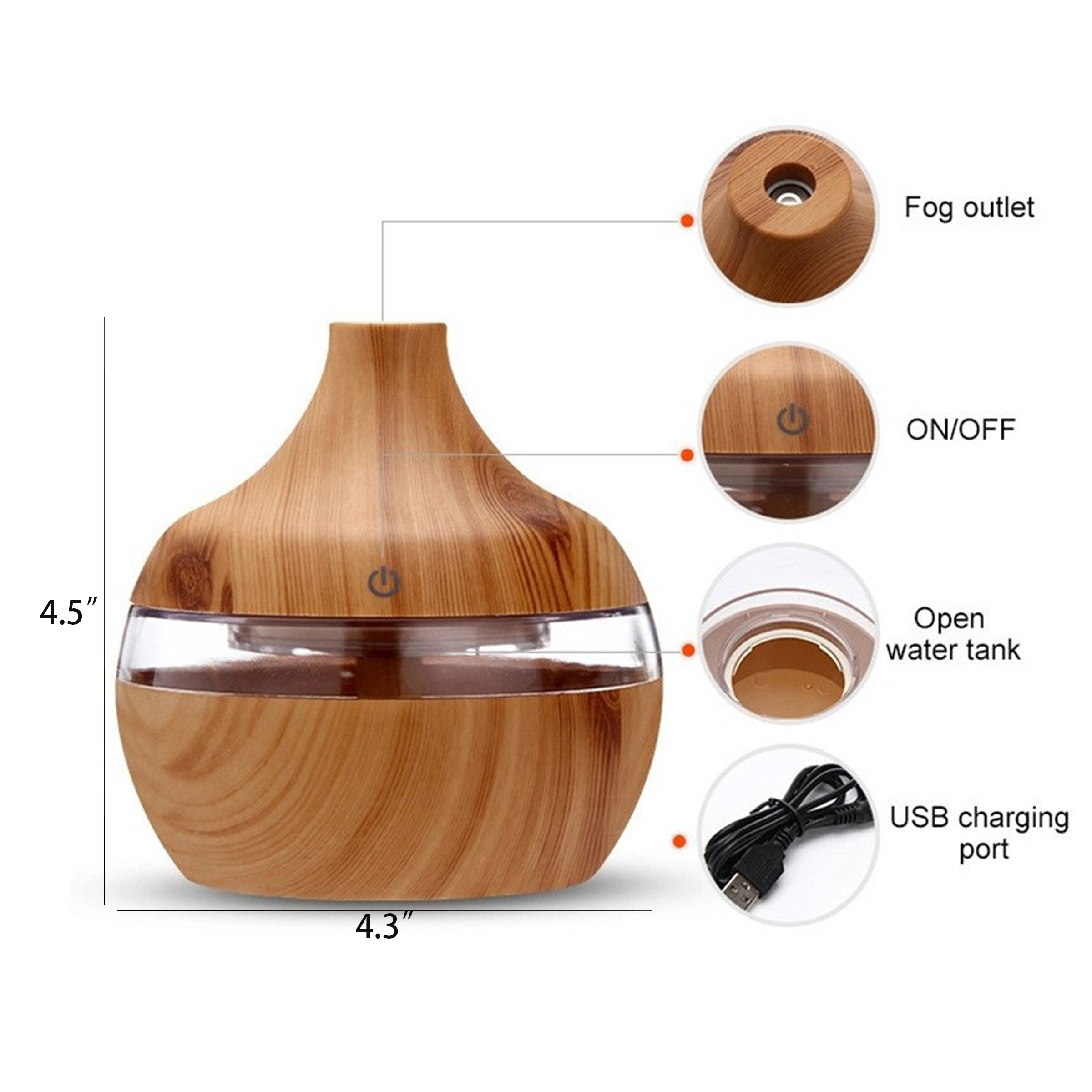 10oz USB Wood Grain Aromatherapy Diffuser 5