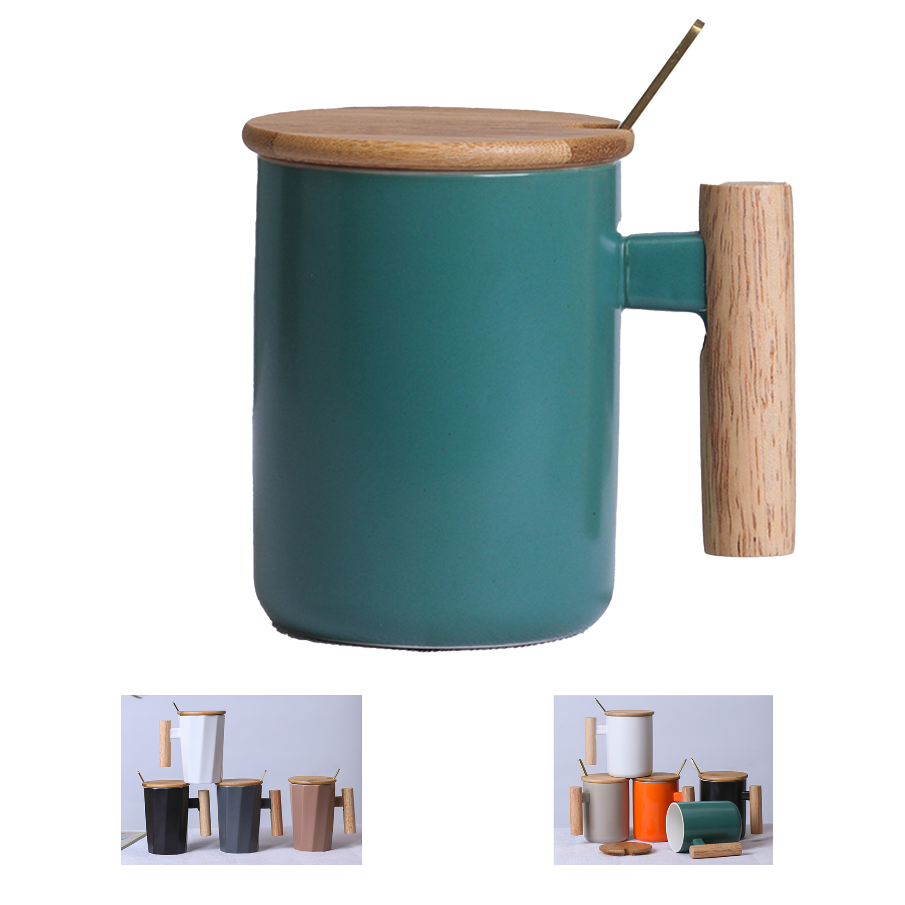 12Oz Ceramic Coffee Mug With Lid And Spoon 3