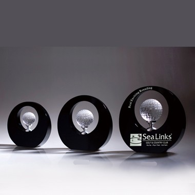 Optical Crystal Golf Trophy in Black Round Crystal Housing,Medium Size 2