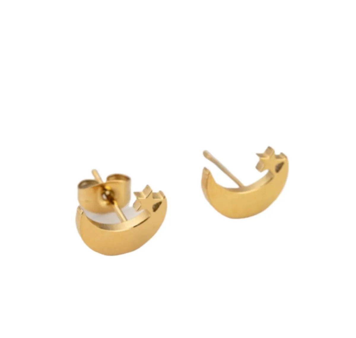 Moon and Star Shaped Titanium Stud Earrings Set 1
