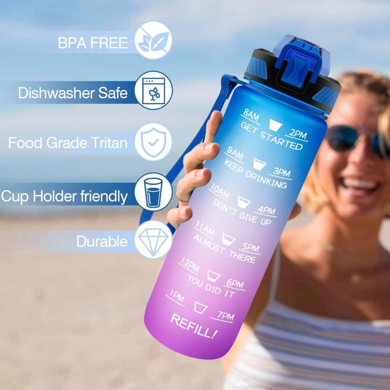 32oz Leakproof Motivational Water Bottle w/Straw & Time Marker 6