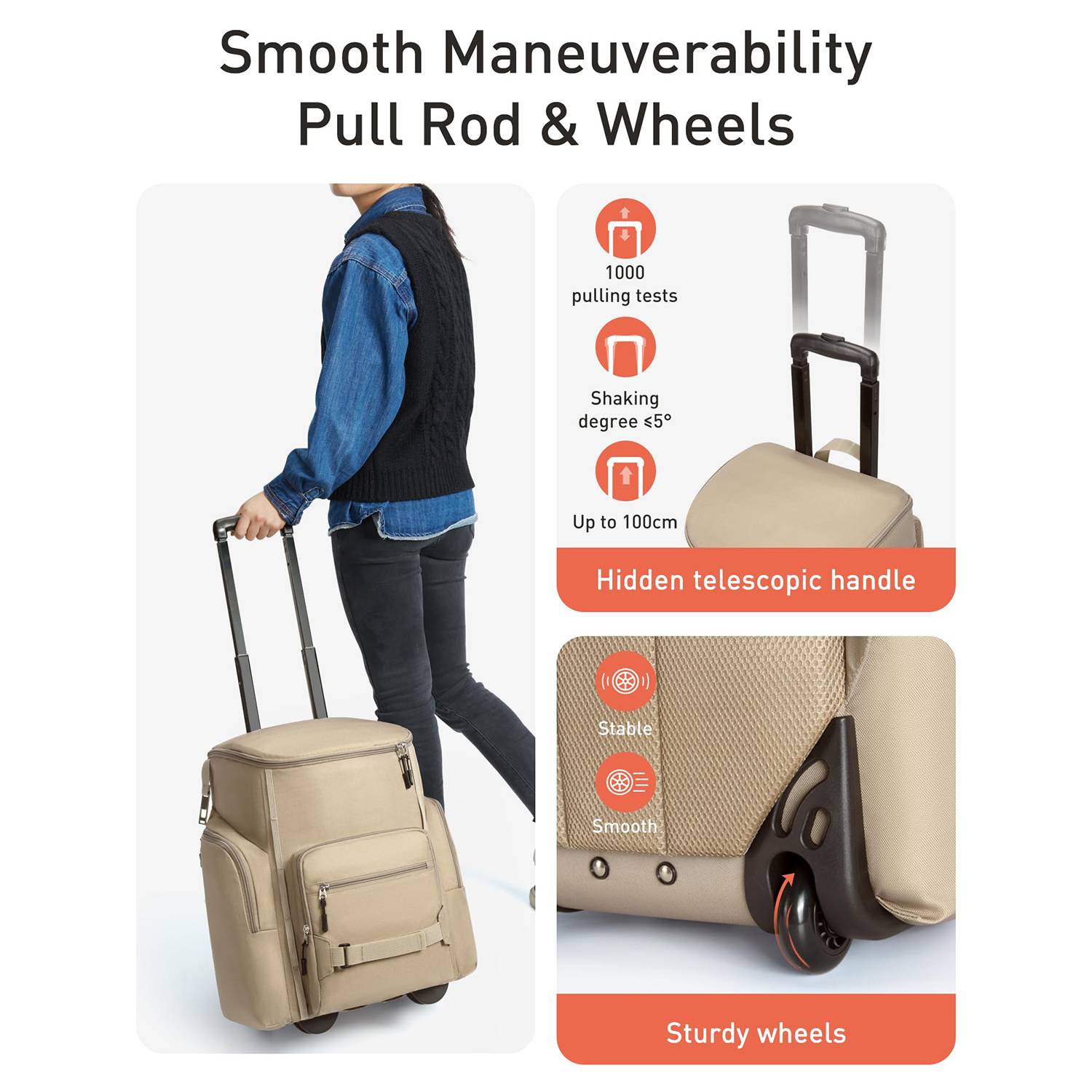 22L Wheeled Oxford Insulated Cooler Backpack w/ Handle 7