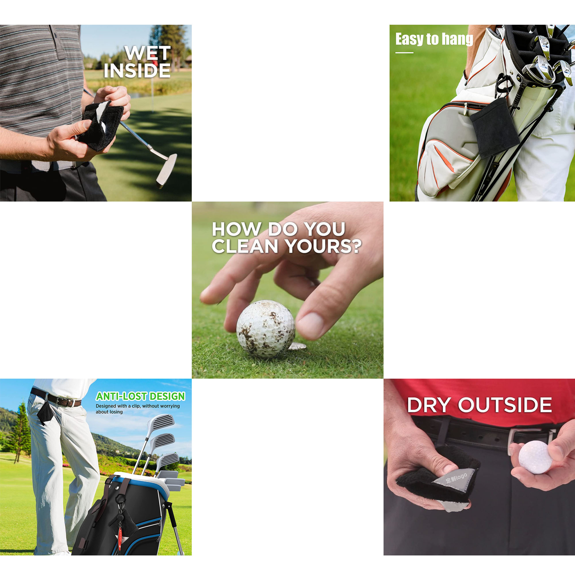 Wet Dry Golf Ball Pocket Towel With D Clip 3