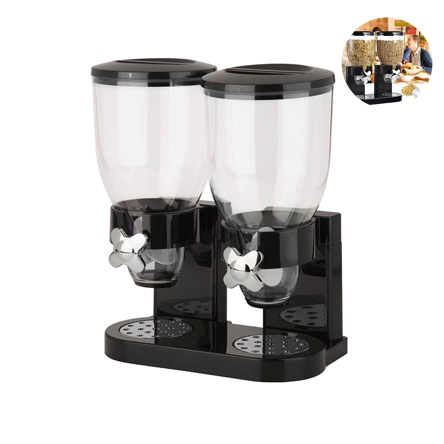Dry Food Dispenser, Dual Control, Black/Chrome 2