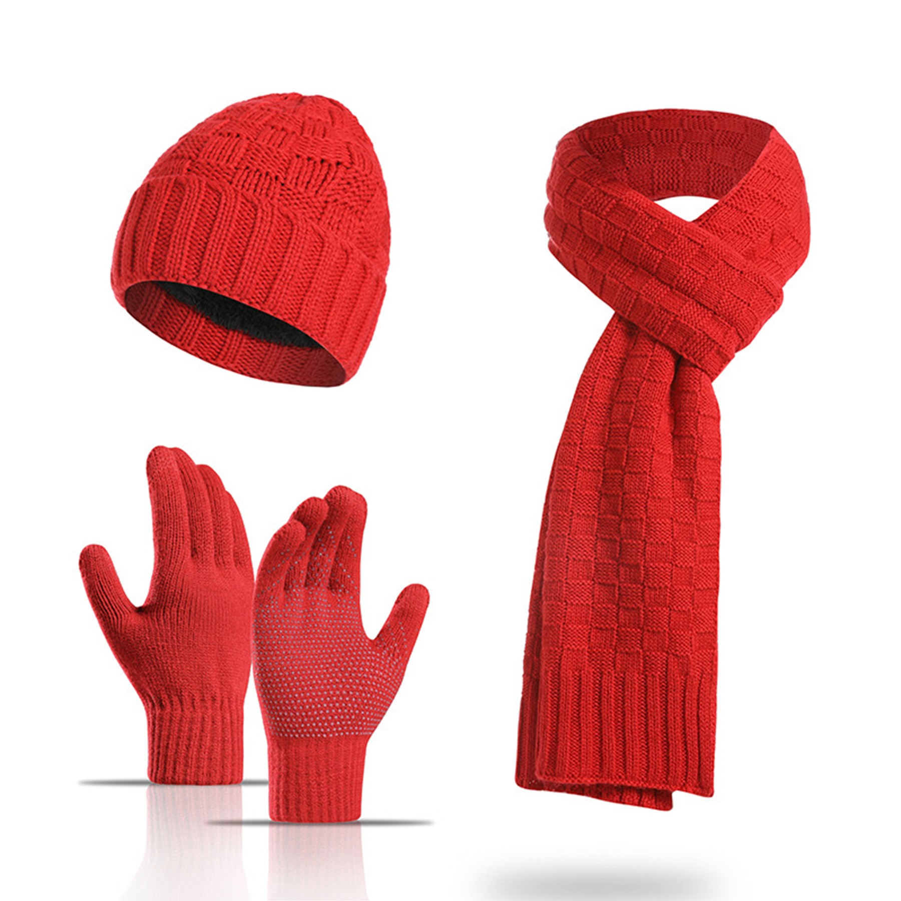 Cashmere Plaid Beanie Hat Scarf Touchscreen Gloves Set 5