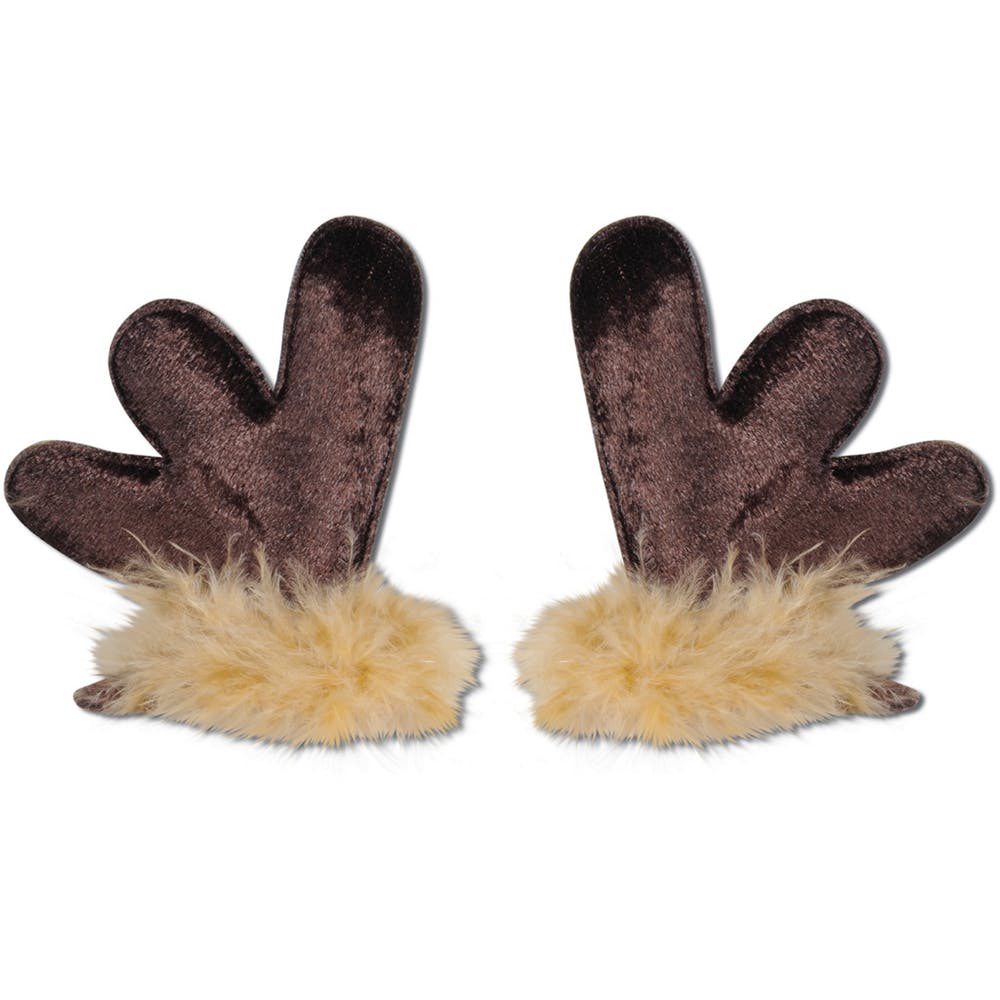Antler Hair Clips - Brown Fuzzy 1 Pair 3