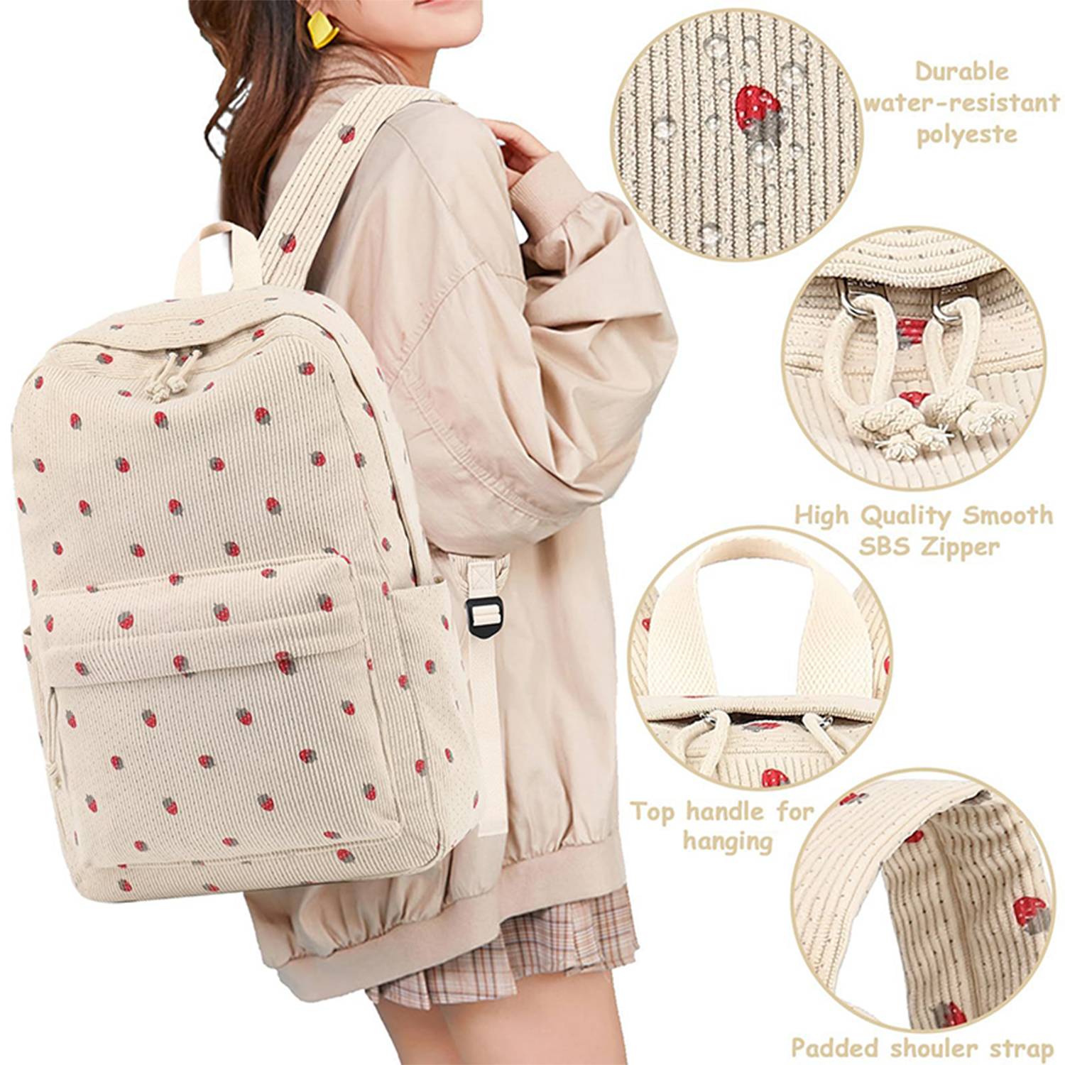 3 Piece Corduroy School Backpack Set 6