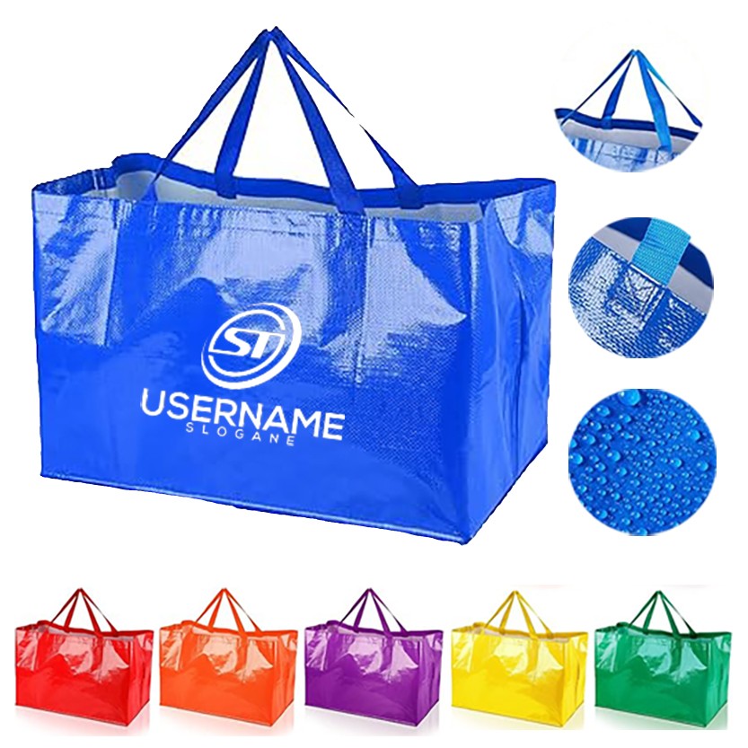 Extra Large Reusable Shopping Grocery Bags with Handles Colorful Woven Plastic Waterproof Tote Bags 2
