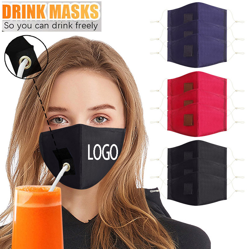Reusable Face Mask w/ Straw Open Hole For Drinking 2