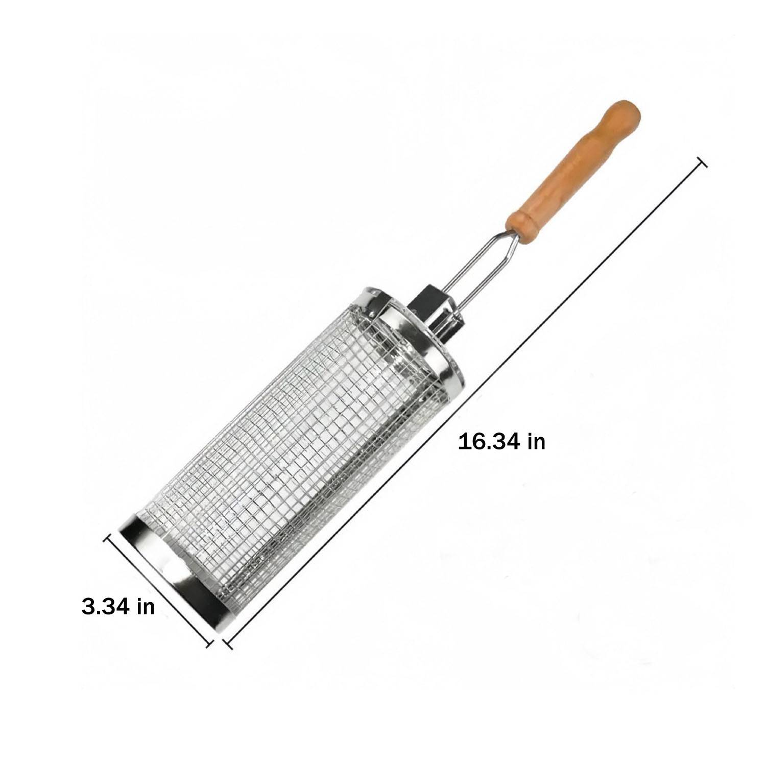 Outdoor Stainless Steel Barbeque Cage w/ Wooden Handle 4