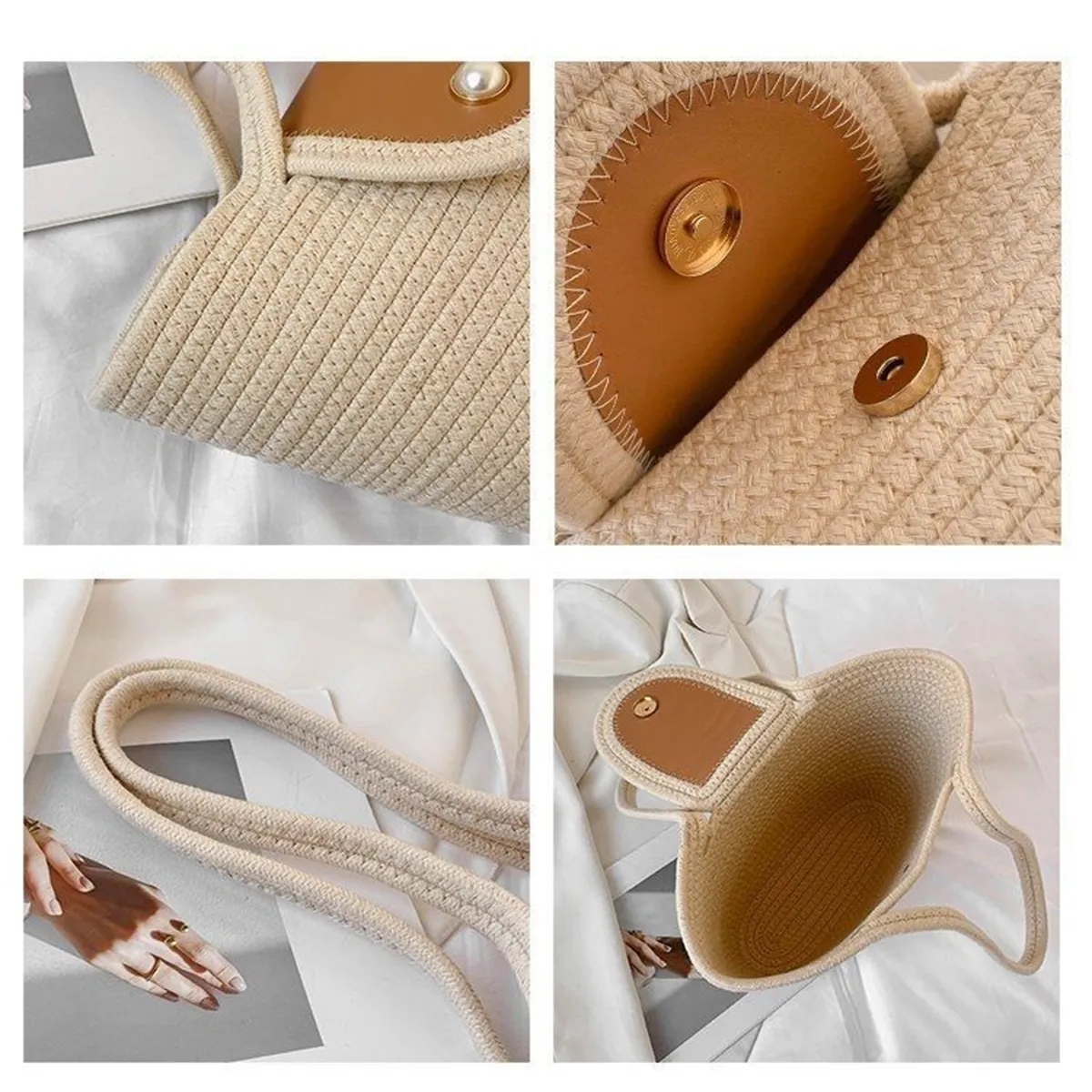 Straw Beach Tote Bags for Women, custom tote bag with logo imprint 2