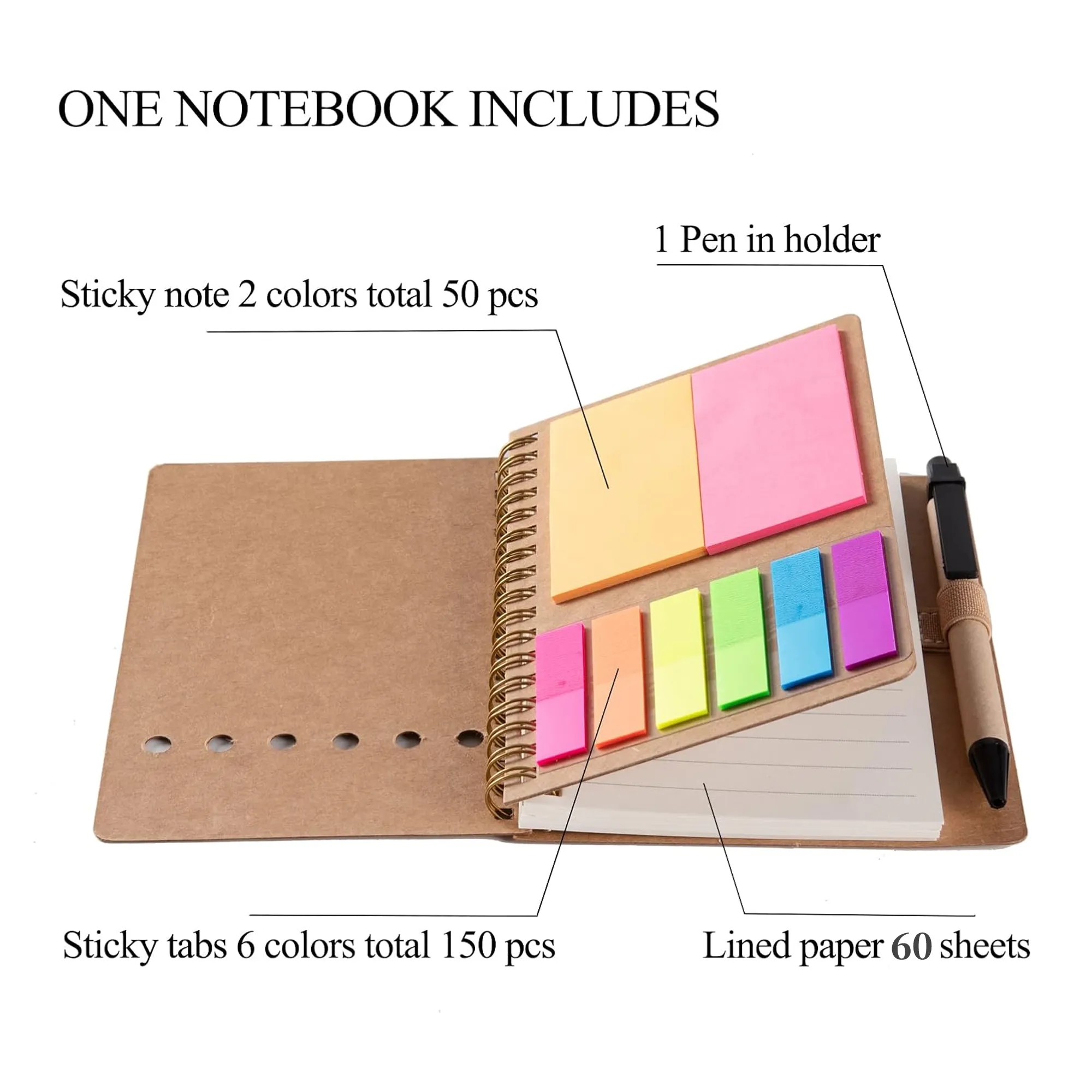 4.73" x 5.9" Spiral Notebook Notepad with Pen Sticky Notes 4