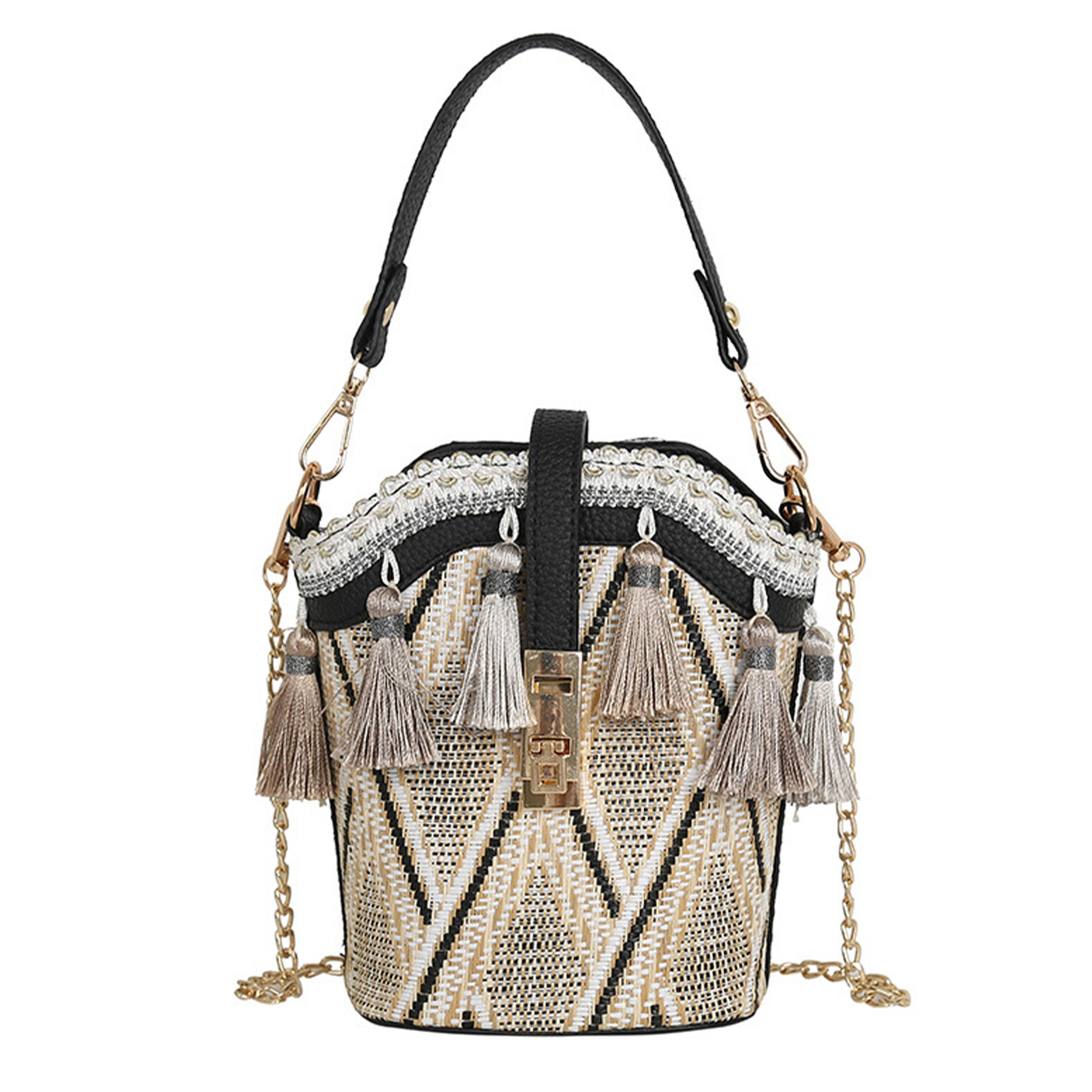 Jute Straw cylindrical shell bucket bag 4