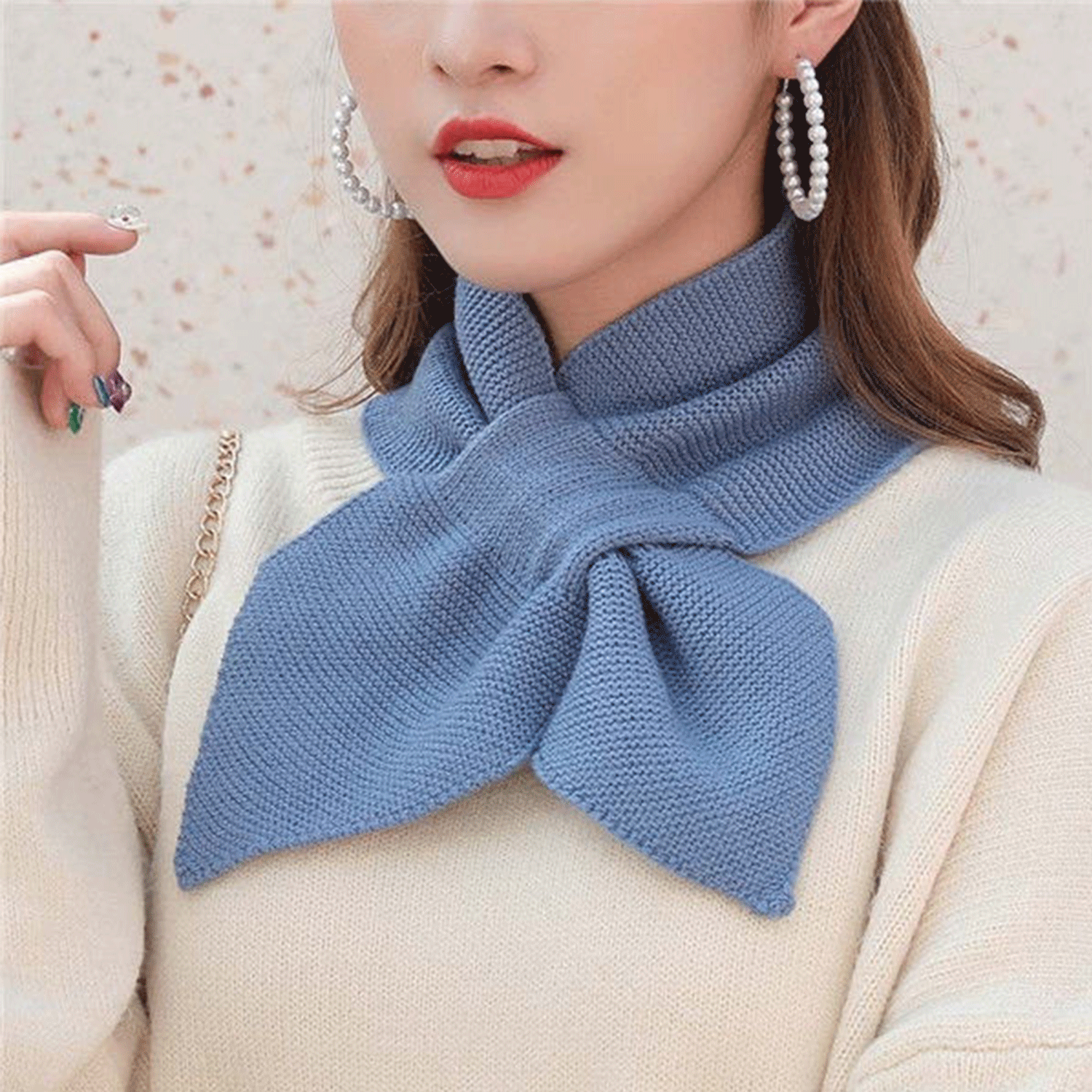 Winter women neck warmer soft knit bow shape colored Scarf 9