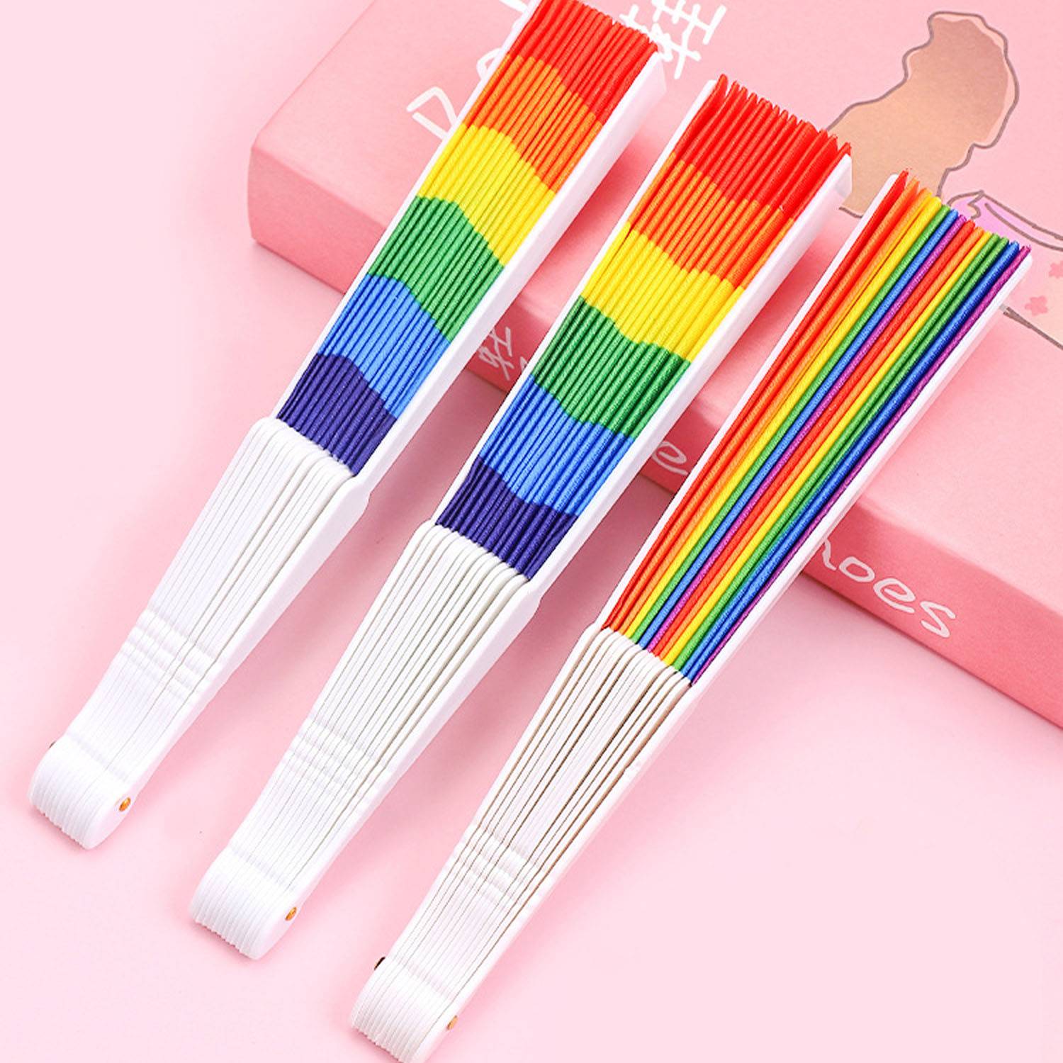 Rainbow Folding Colorful HandHeld Fans for Party 3