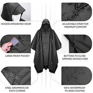 Hooded Rain Poncho Waterproof Raincoat Jacket 3