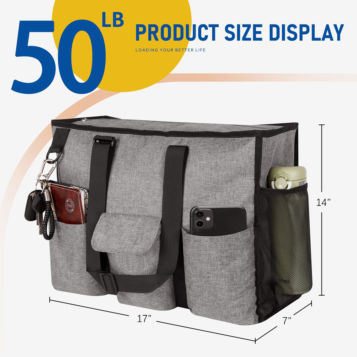 Custom Utility Water Resistant Zipper Tote Bag, custom tote bag with logo imprint 5