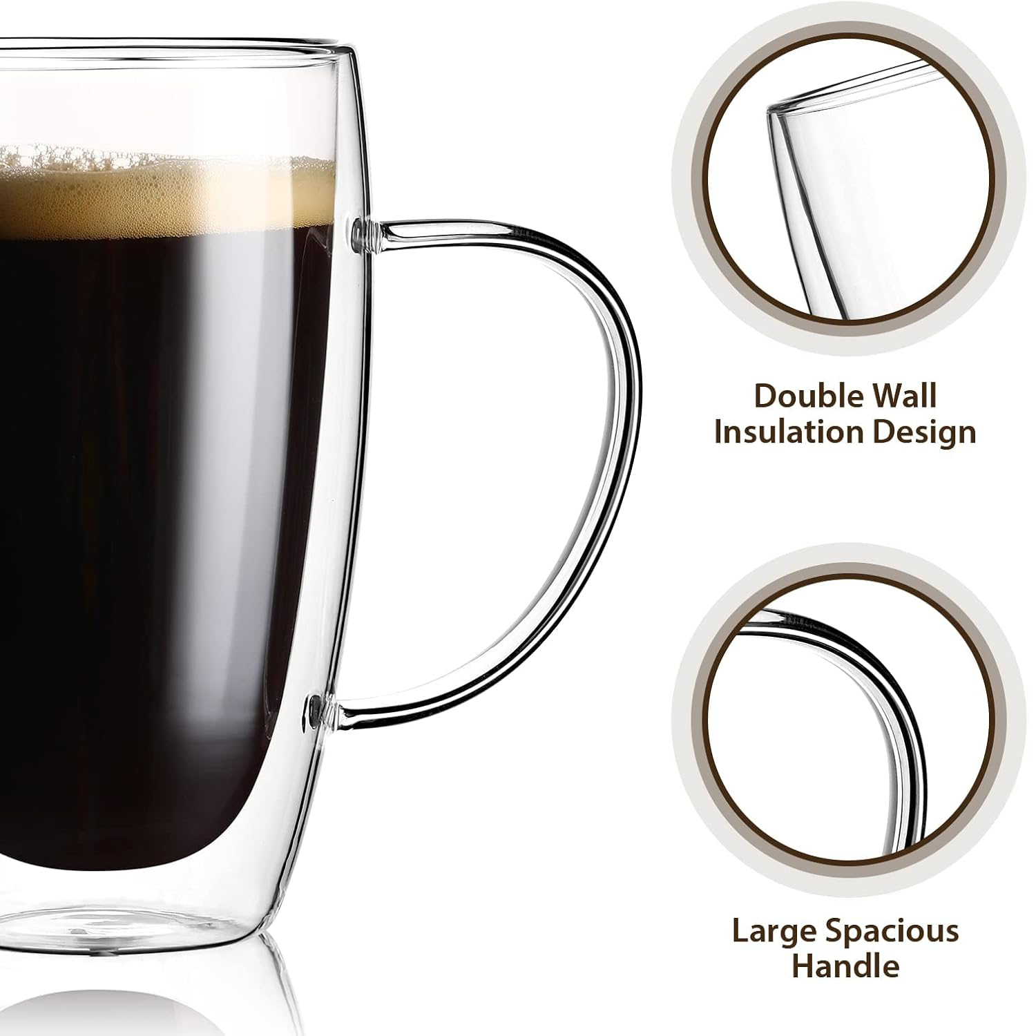 15oz Double Walled Glass Mugs w/ Handle 2