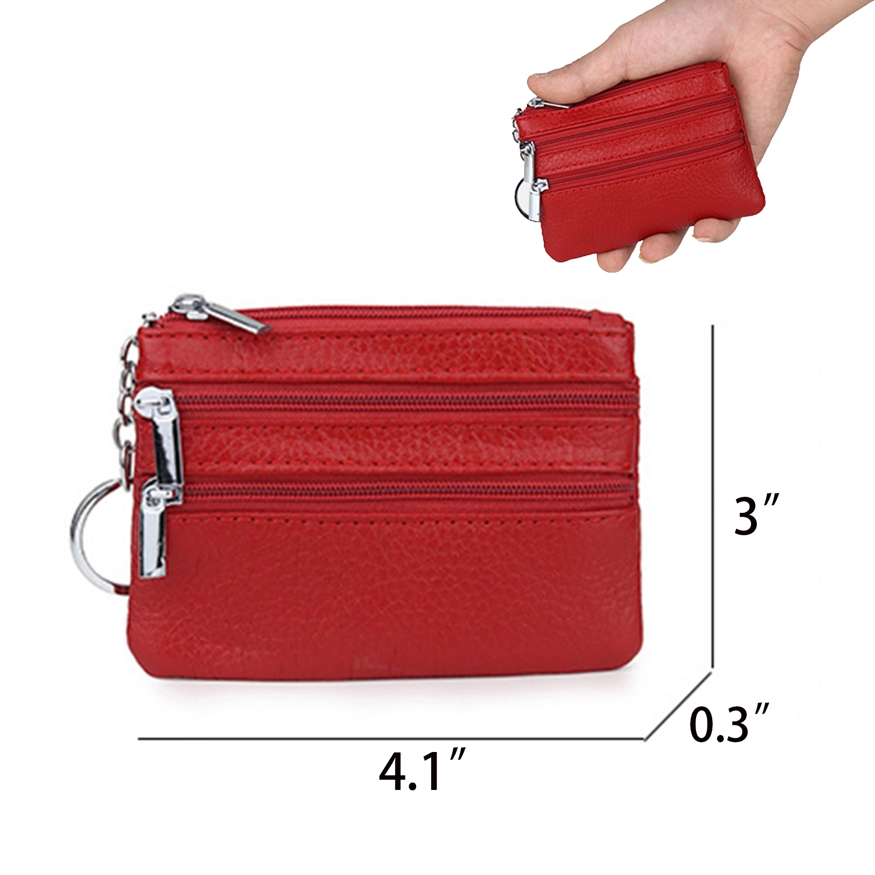 cowhide card money coin purses With Zipper Pocket 3