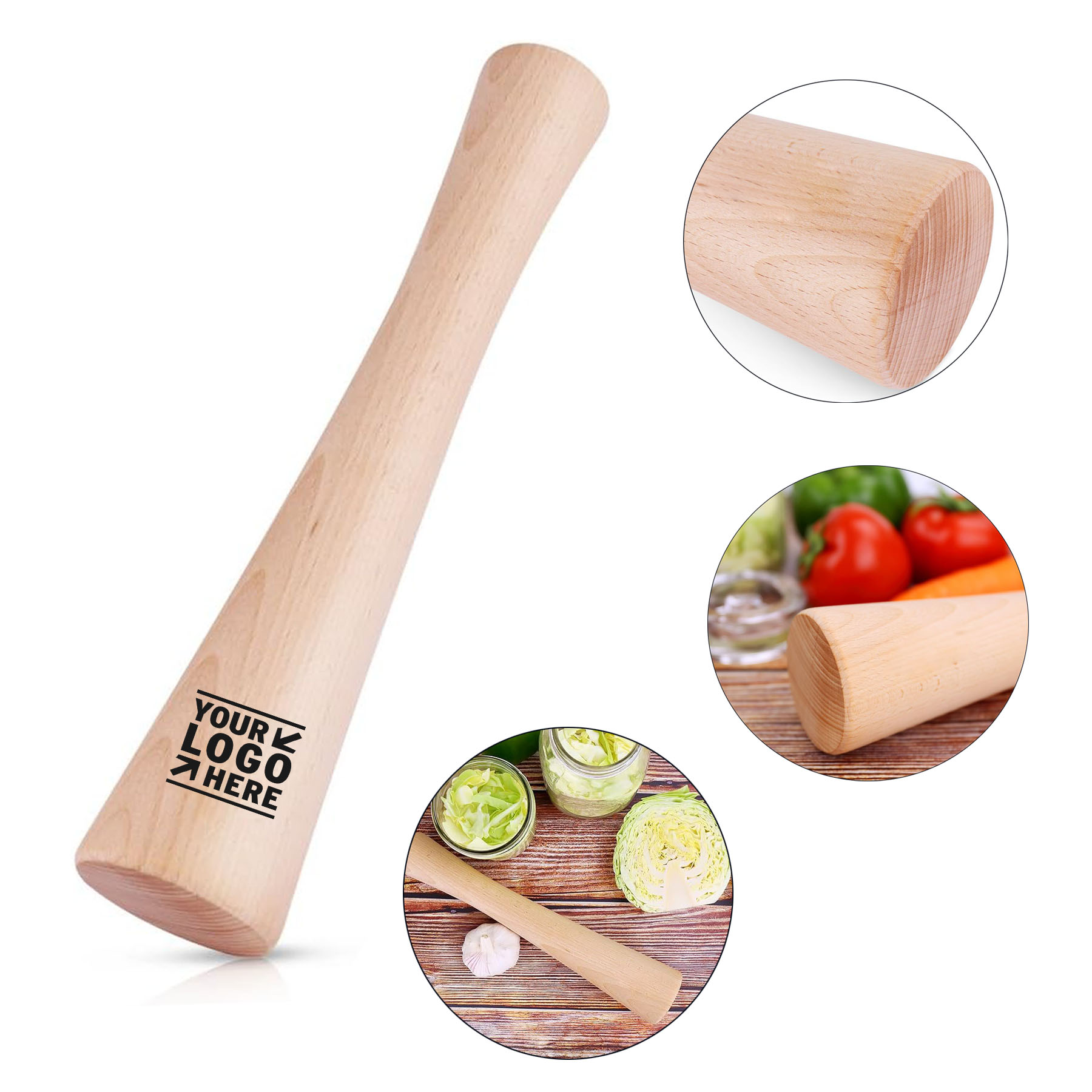 One Piece Solid Wood 12" Sauerkraut Pounder for Mason Jars Vegetable Fermentation 2