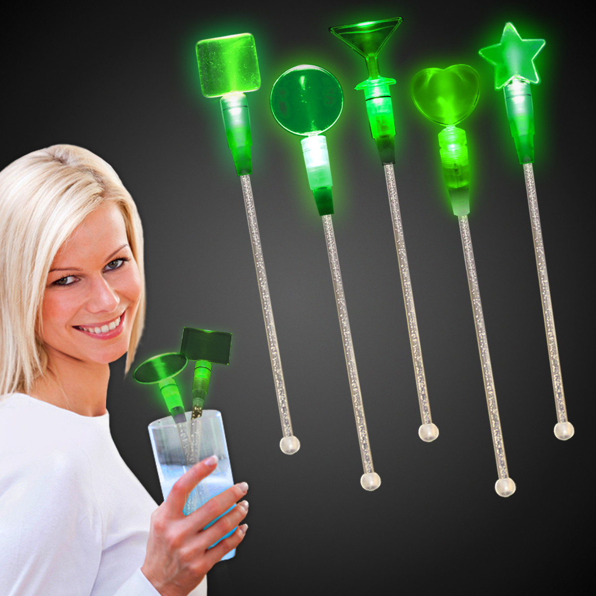 Green 9" Light Up Cocktail Stirrer 10