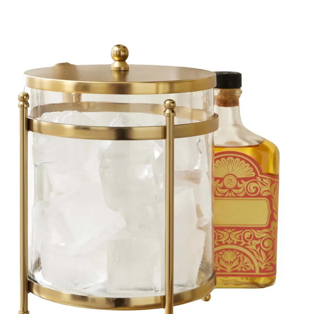 Antique Brass and Glass Ice Bucket 7