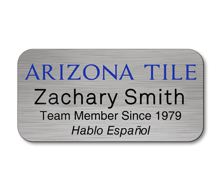 The Olympic UV Printed and engraved name badge on 2-ply  plastic up to 6 sq" 4