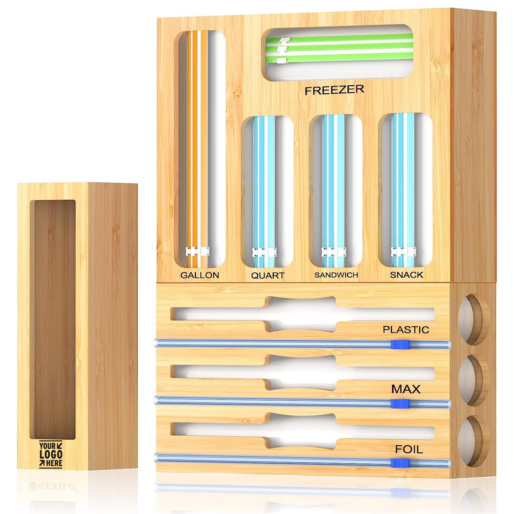 9 IN1 Kitchen Drawer Bamboo Foil Plastic Wrap Dispenser Ziplock Bag Storage Organizer 1