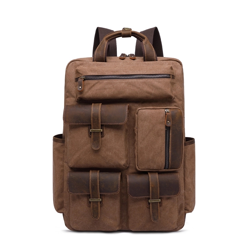 Vintage canvas Leather Backpack 4