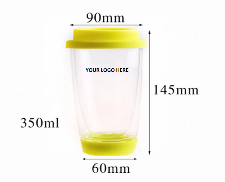 Double Wall Glass Cup w/ Colorful Silicone Lid 12 oz 1