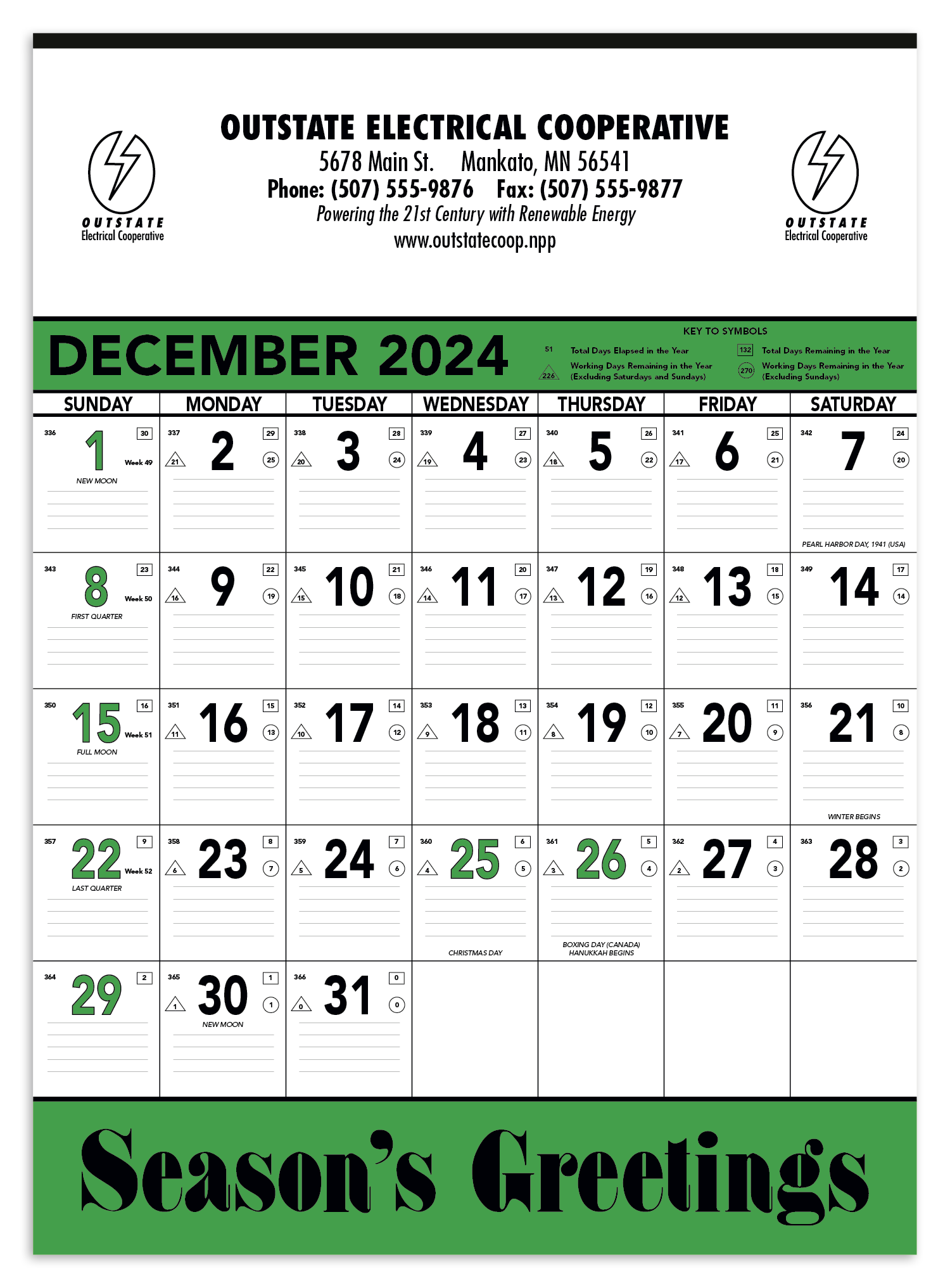 Triumph® Calendars Green & Black Contractor Memo Calendar 6