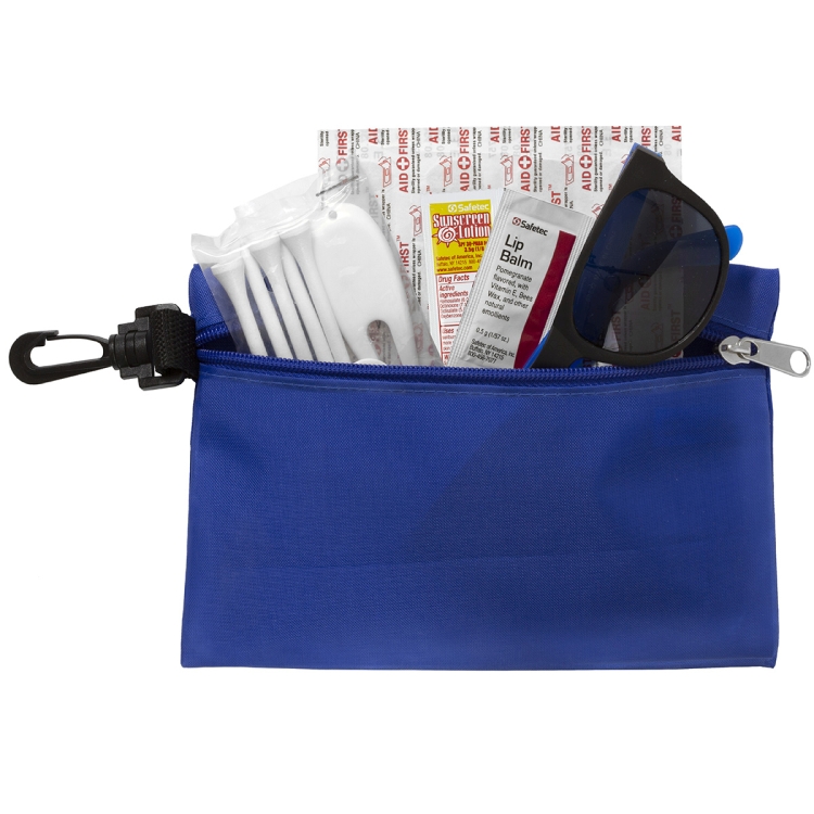 "CHIP" 15 Piece Golf Kit in Supersized Zipper Pack Components inserted into Zipper kit with Carabine 9