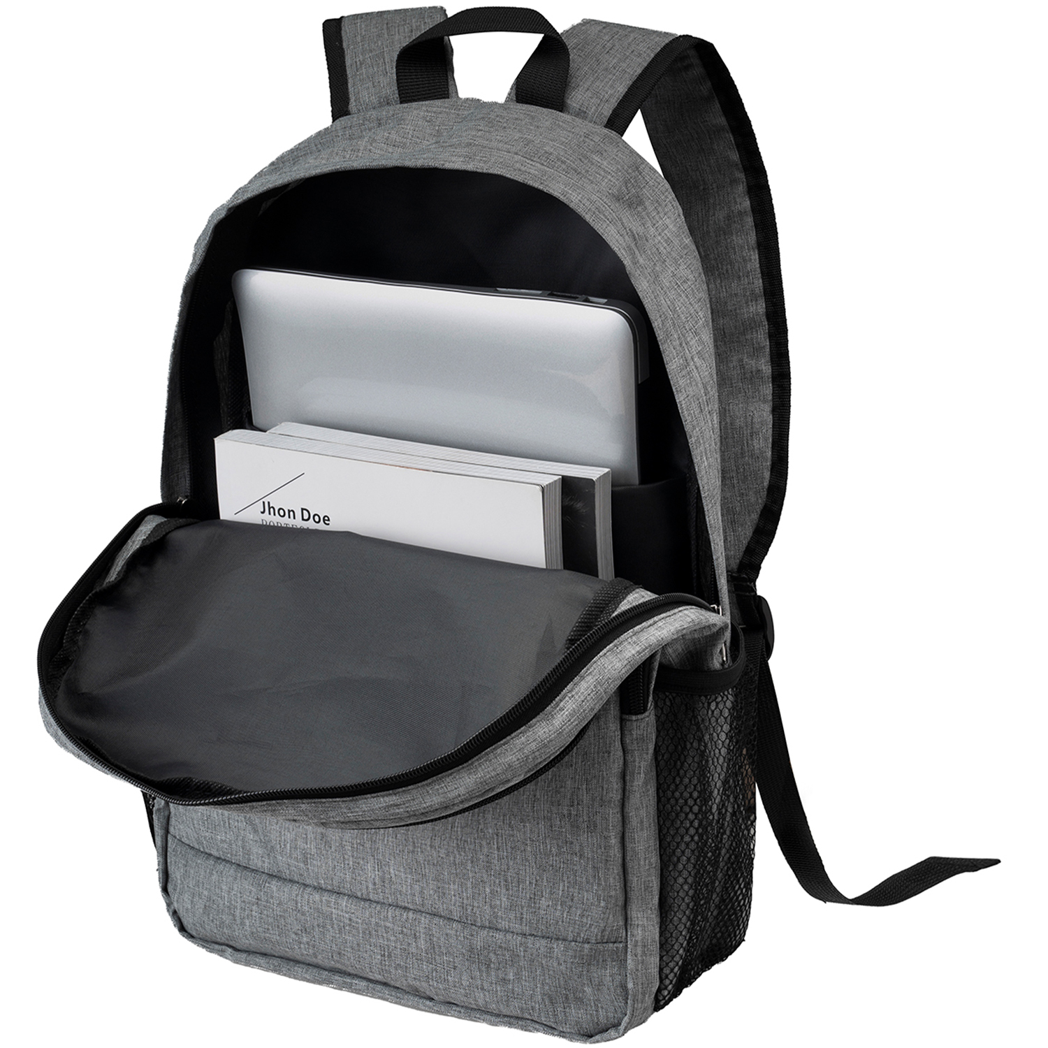 Solid Color Heather Lite Laptop Backpack W/ Braided Handle 6