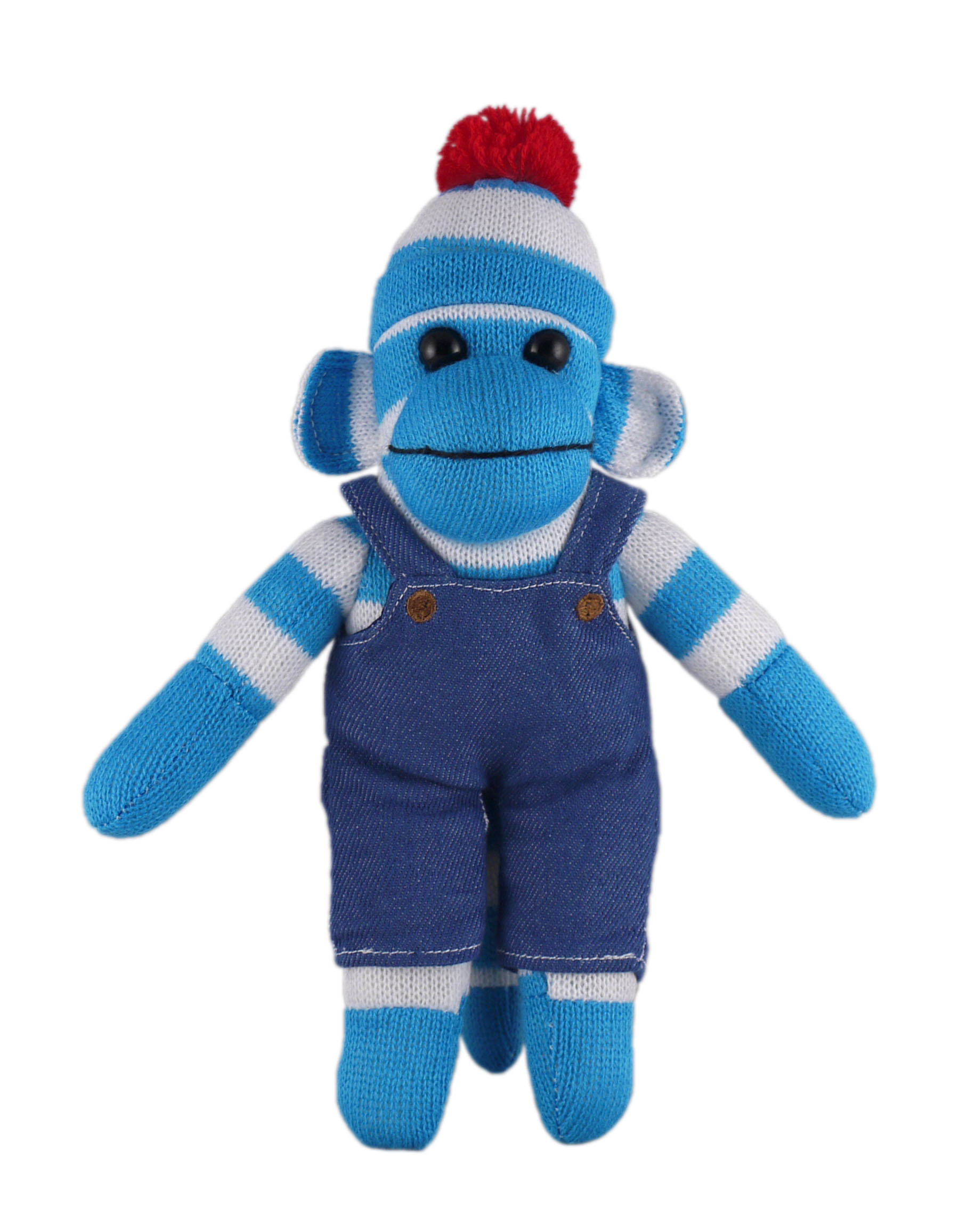 Blue Sock Monkey (Plush) in denim overall.